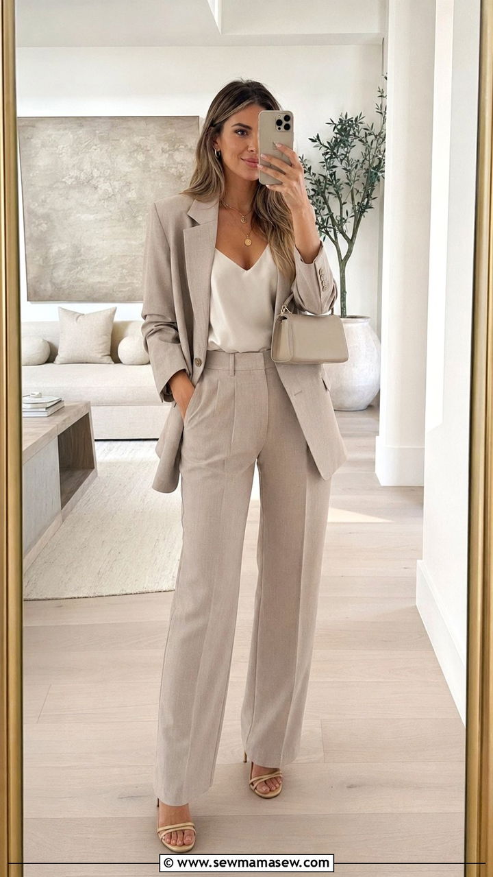 Stone Tailored Suit Worn with a Silk Camisole - 35 Quiet luxury work outfits