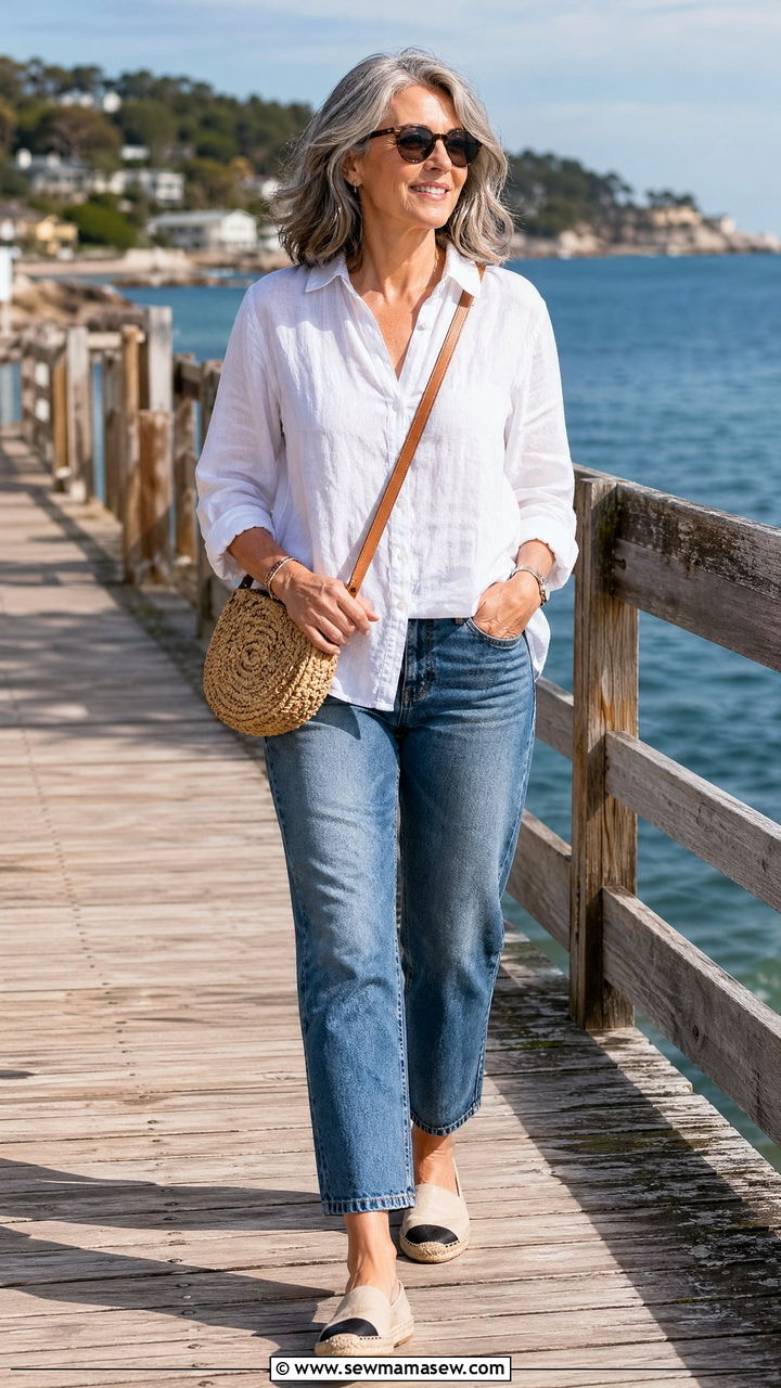 Straight Leg Crop Jeans With Espadrille Flats Outfit For Women Over 50 - 35 Casual outfits for women over 50