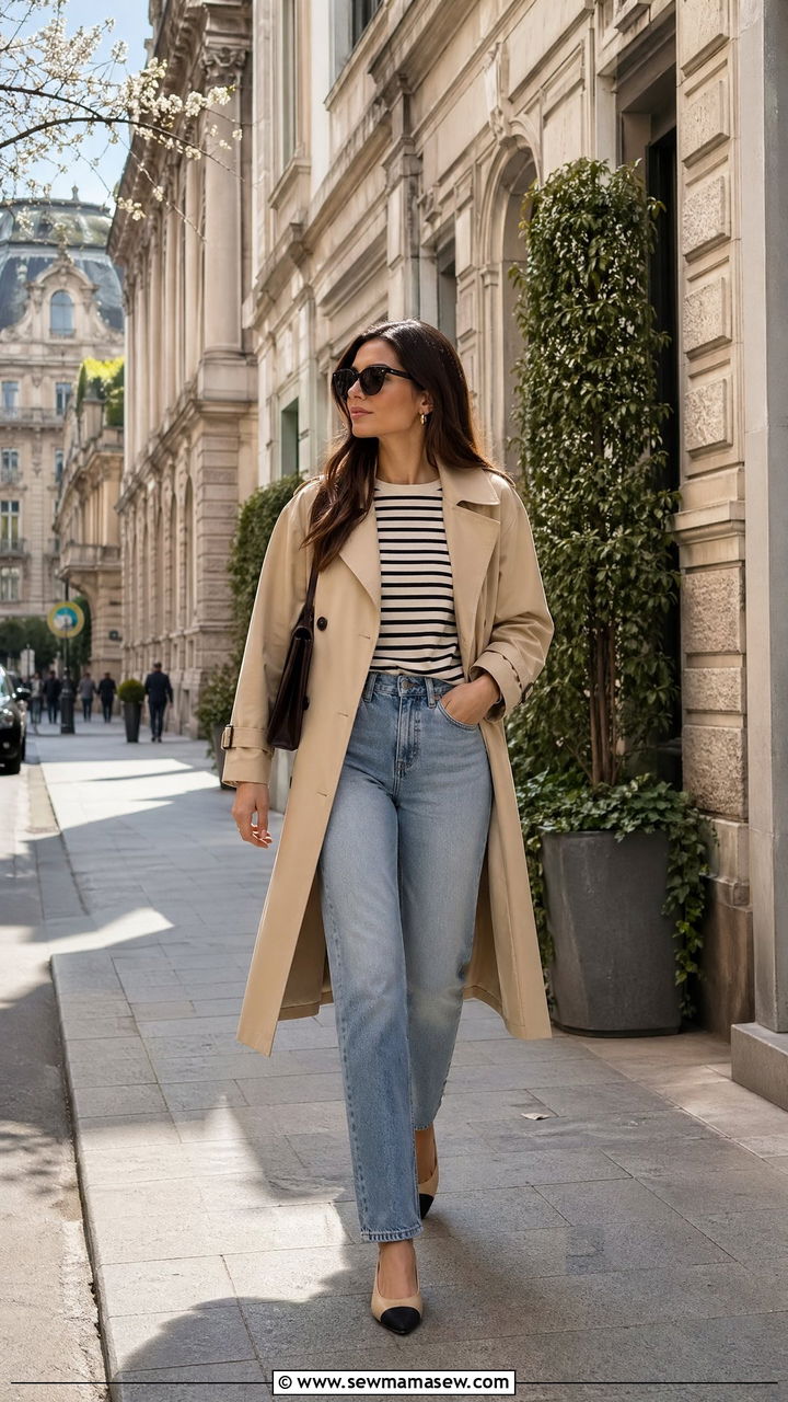 Straight Leg Jeans And A Trench Coat Italy Spring Look - 35 Spring Italy outfit ideas