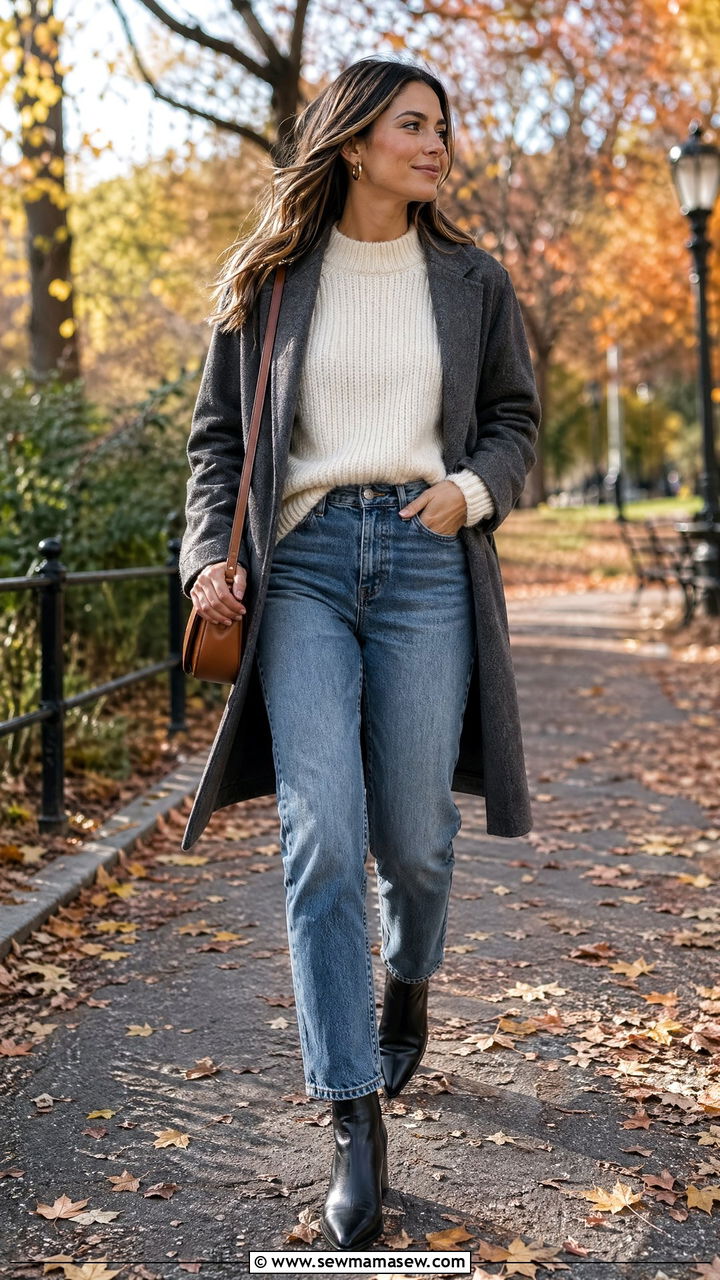 Straight Leg Jeans with Ankle Boots and Sweater - 35 straight leg jeans outfit ideas