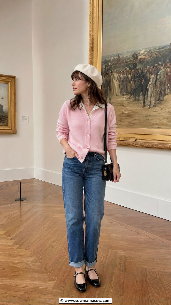 Straight Leg Jeans with Mary Jane Flats and Cardigan - 35 straight leg jeans outfit ideas