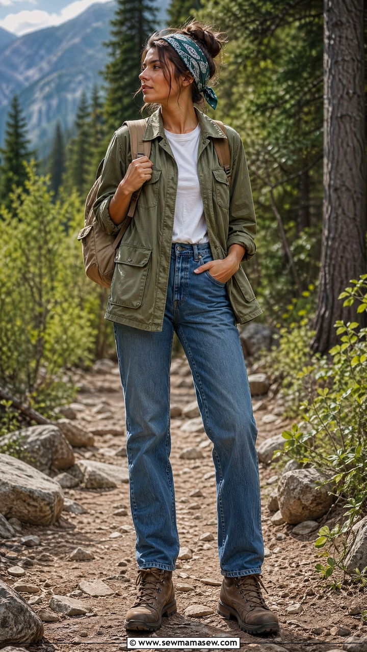 Straight Leg Jeans with Utility Jacket and Hiking Boots - 35 straight leg jeans outfit ideas