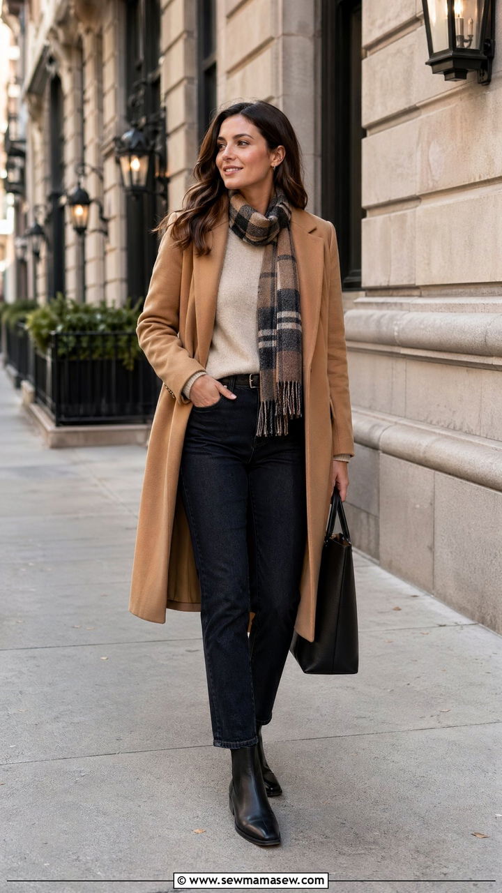 Straight Leg Jeans with Wool Coat and Chelsea Boots - 35 straight leg jeans outfit ideas