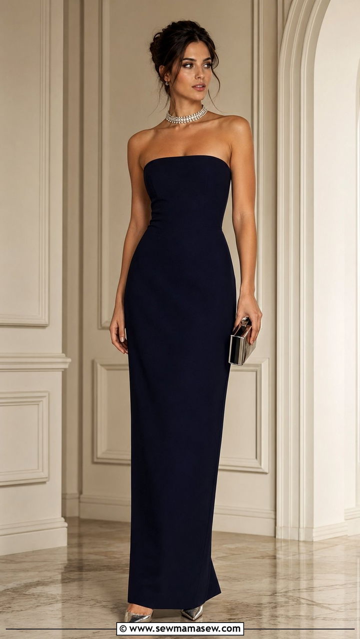 Strapless Column Gown - 30 Black tie wedding guest outfit ideas