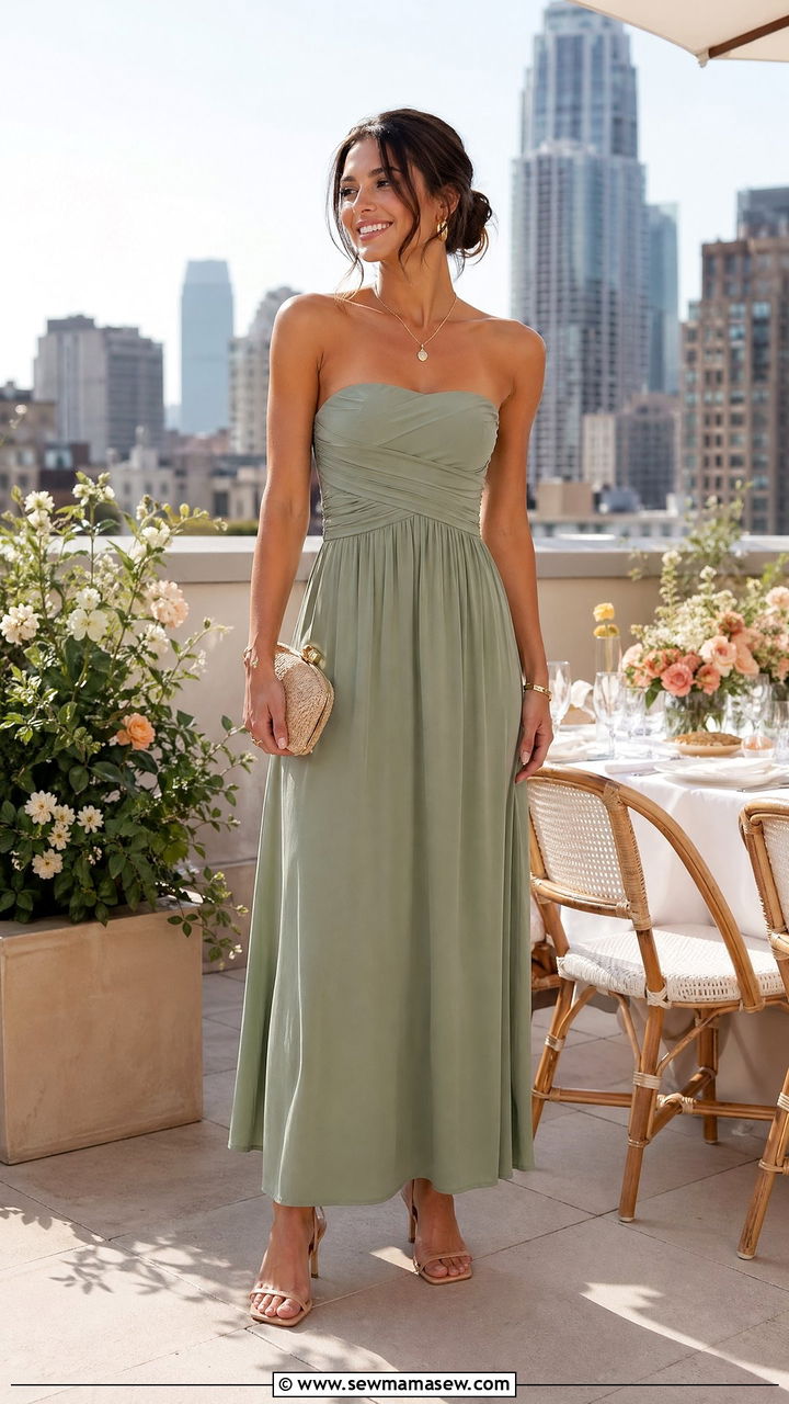 Strapless Green Maxi Dress - 35 spring brunch outfit ideas