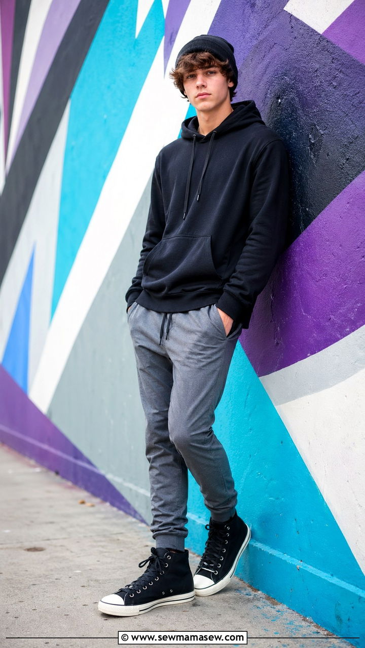 Streetwear hoodie and joggers for senior pictures - 30 Senior photoshoot outfit ideas