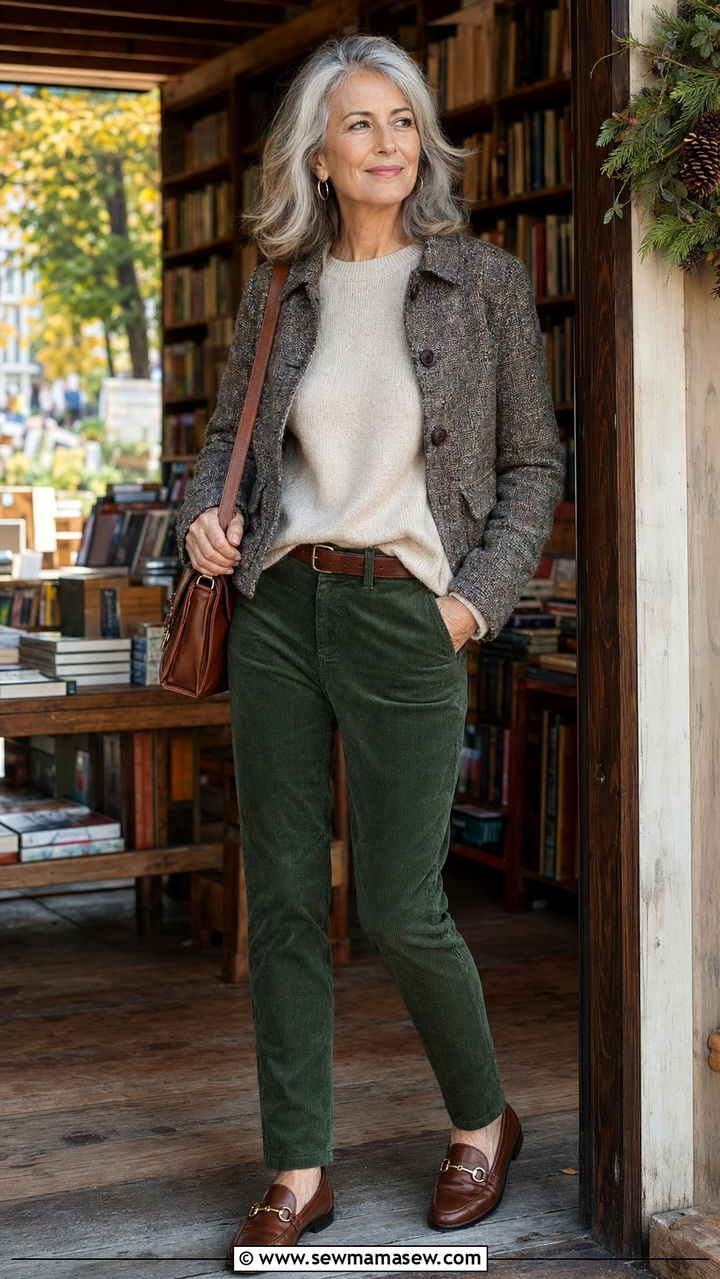 Stretch Corduroy Slim Leg Pants Outfit Women Over 60 - 30 Best pants for women over 60