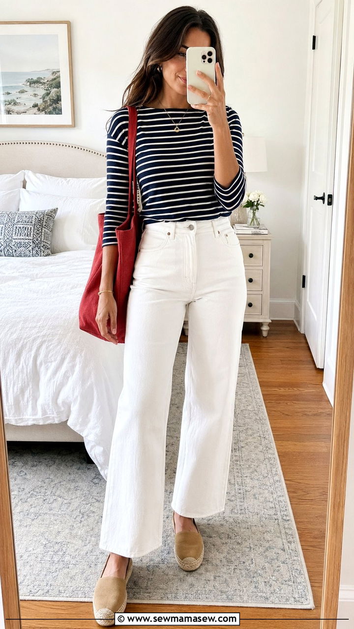 Striped Boatneck Top with Wide Leg Denim - 30 Aesthetic summer outfits