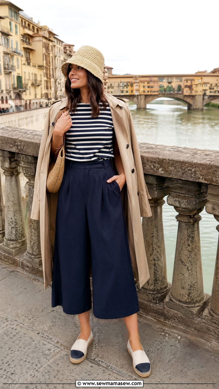 Striped Breton Tee and Culottes - 35 Tuscany vacation outfit ideas