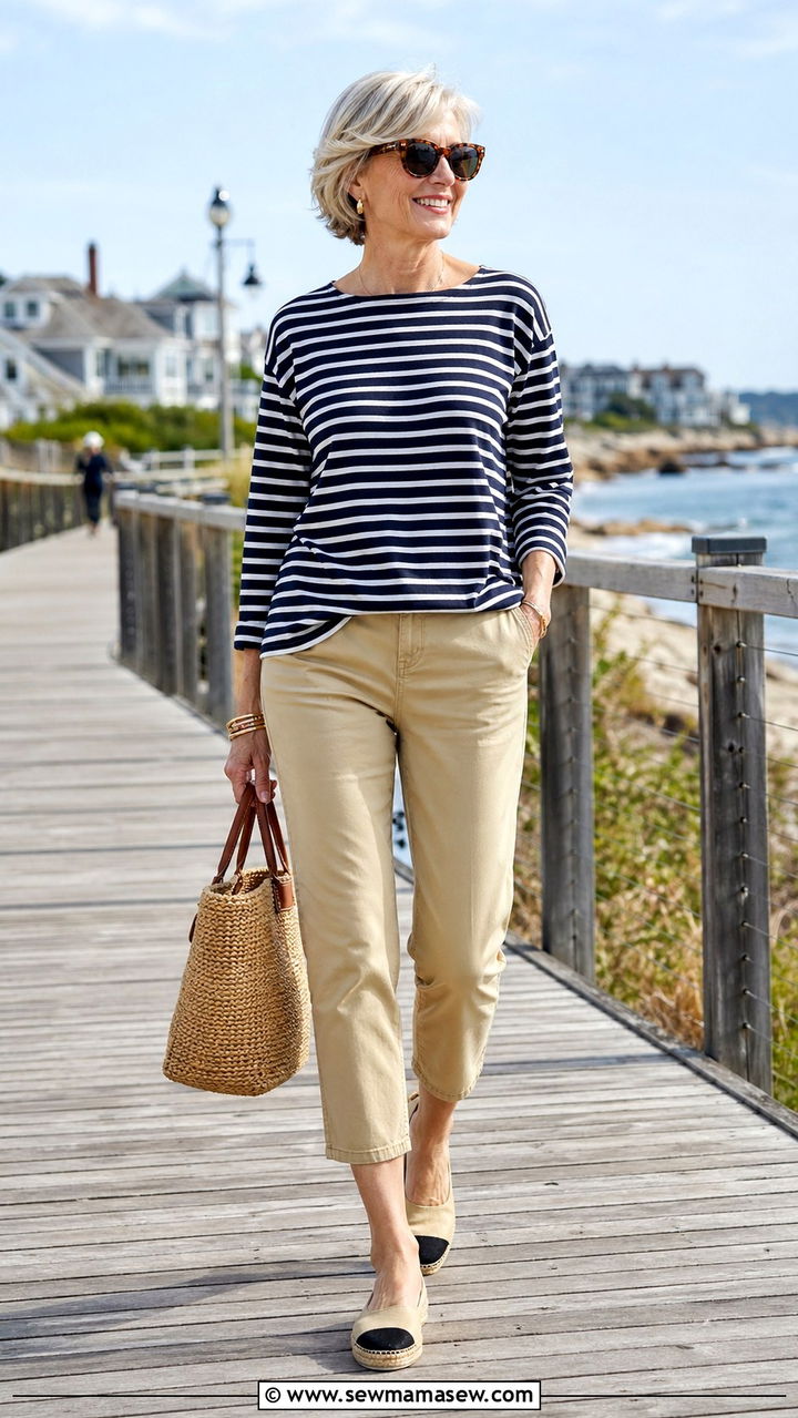 Striped Breton Top With Cropped Ankle Pants Spring Outfit Over 50 - 30 Spring capsule wardrobe over 50