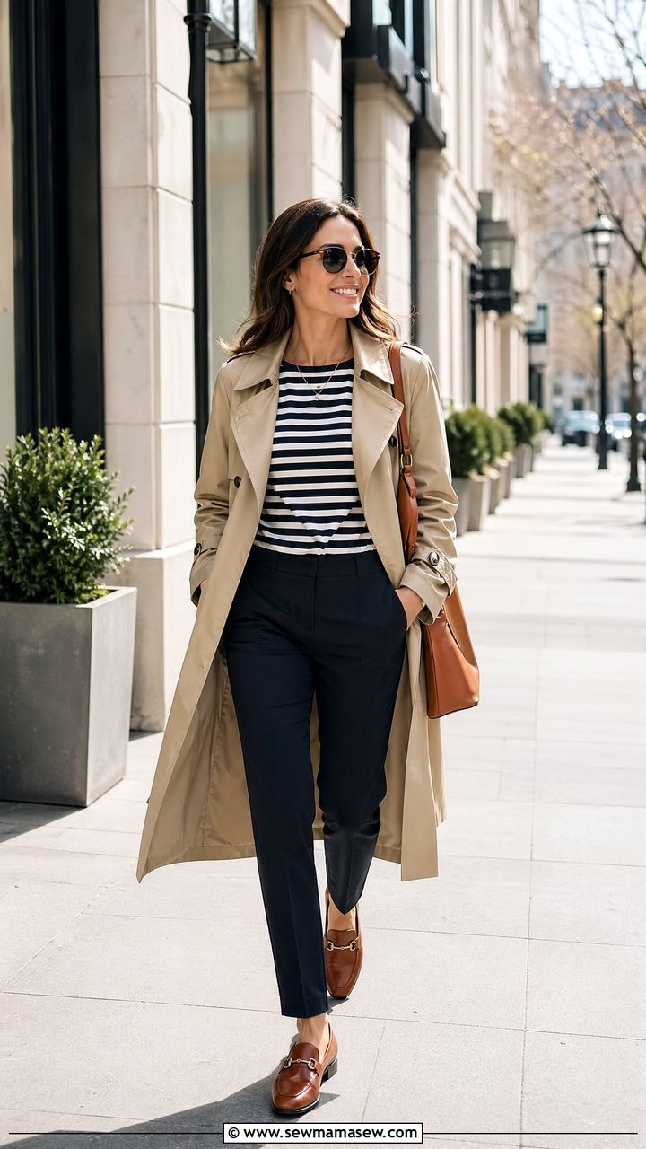 Striped Breton Top With Navy Trousers - 35 Cute work outfits for women
