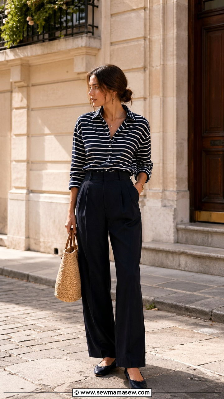 Striped Button Down With Pleated Trousers - 30 Spring clean girl outfits 2026
