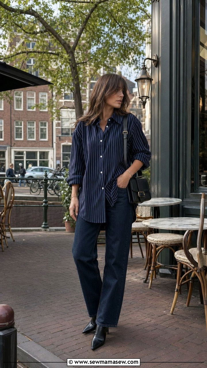 Striped Button Down and Dark Denim Amsterdam - 30 Amsterdam outfit ideas