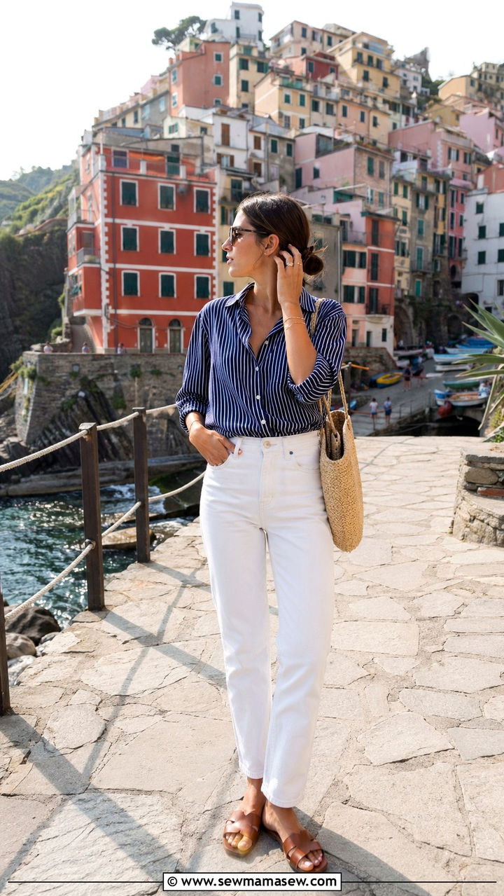 Striped Button Down and White Jeans Italy Spring - 30 spring italy vacation outfit ideas