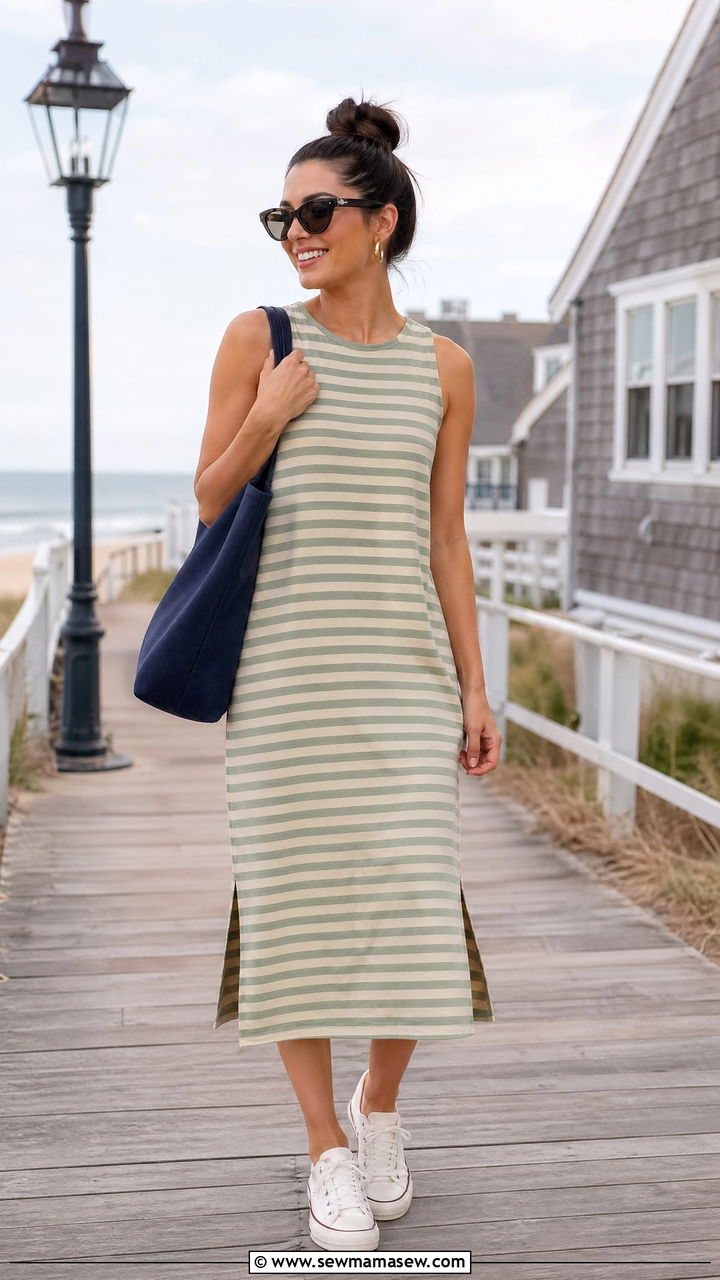 Striped Cotton Midi Dress With Canvas Sneakers Summer Outfit - 35 Summer outfit essentials 2026