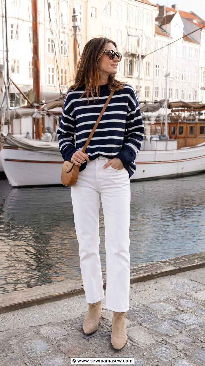 Striped Knit And White Jeans Copenhagen Outfit - 35 Copenhagen outfits ideas