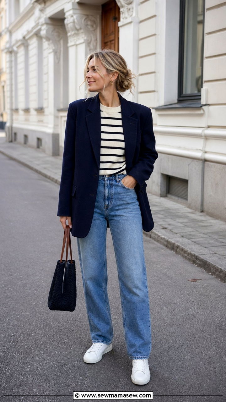 Striped Knit and Straight Leg Jean Outfit - 35 scandinavian outfits for women