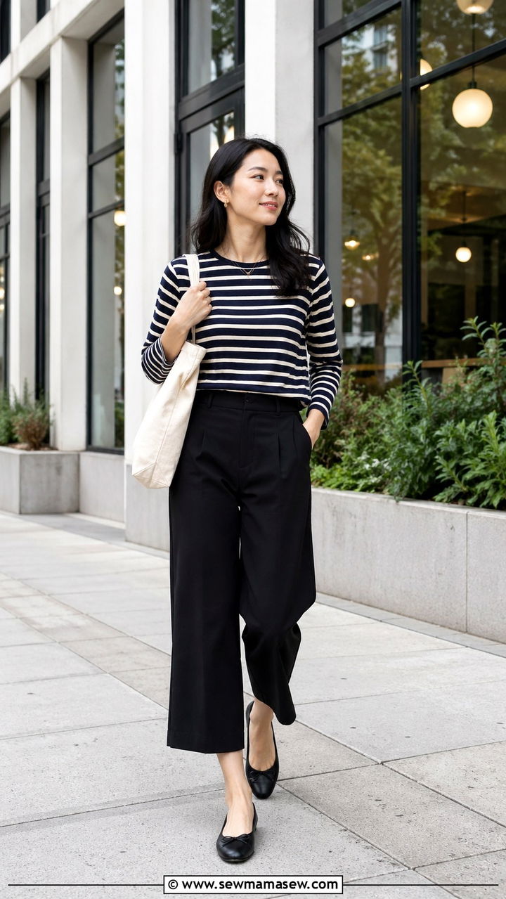 Striped Long Sleeve Tee and Cropped Wide Leg Pants Outfit for Software Engineers - 30 Software engineer outfit ideas