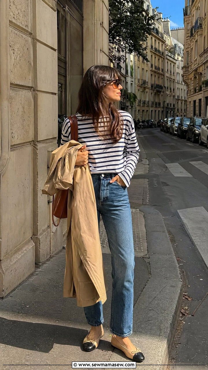 Striped Long Sleeve with Straight Leg Jeans - 35 straight leg jeans outfit ideas for women