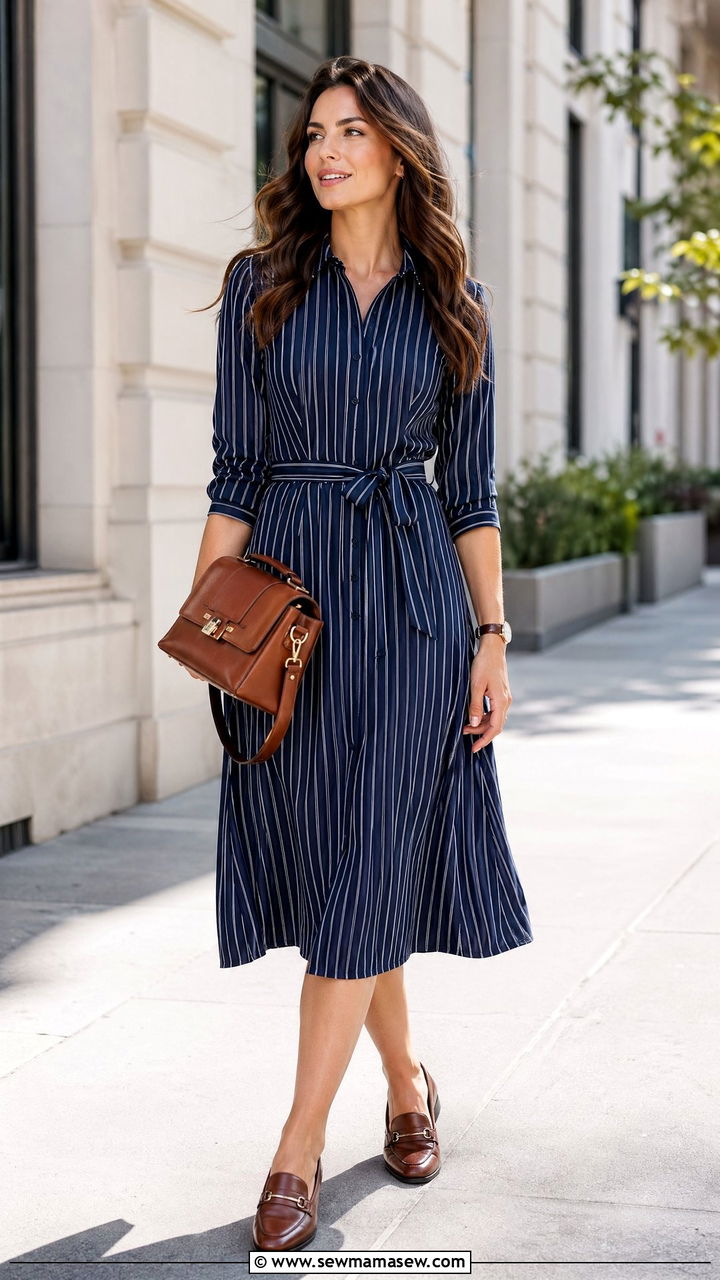 Striped Shirt Midi Dress With Loafers - 35 Summer outfits with midi dresses