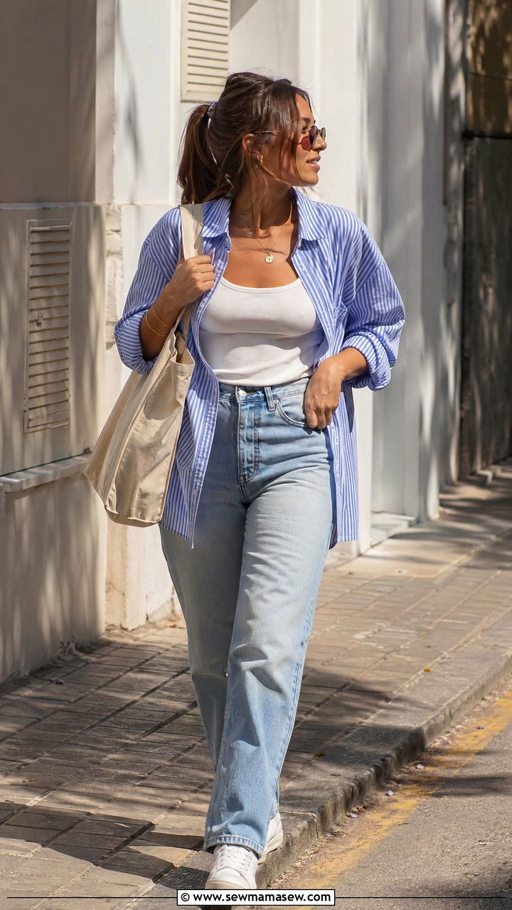 Striped Shirt With Light Wash Jeans Outfit - 35 spring outfits for young adults