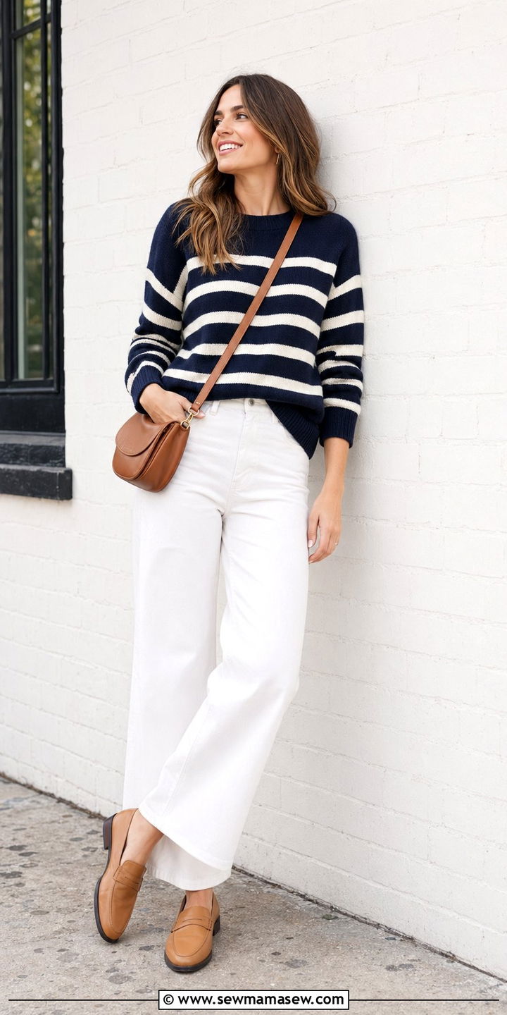 Striped Sweater And White Jeans Outfit - 35 school outfits for women