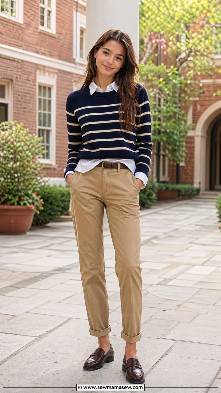 Striped Sweater Over Button Down With Chinos - 35 Trendy outfits for teens
