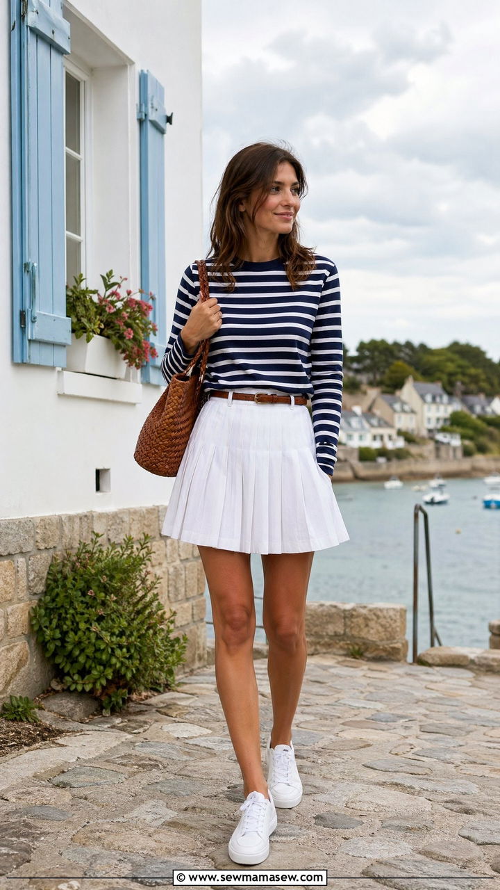 Striped Sweater With Tennis Skirt Outfit - 35 Tennis core outfit ideas