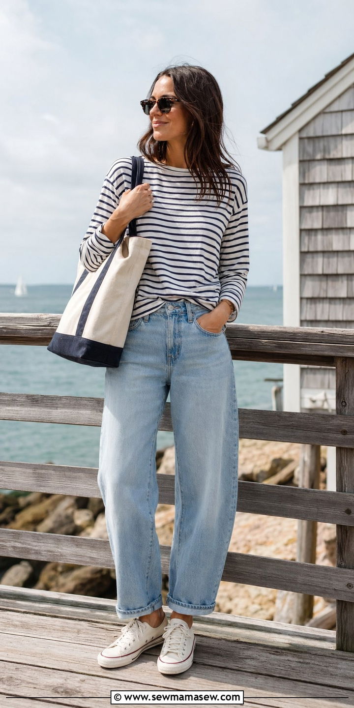 Striped Sweater and Barrel Leg Jeans - 30 Aesthetic spring outfits