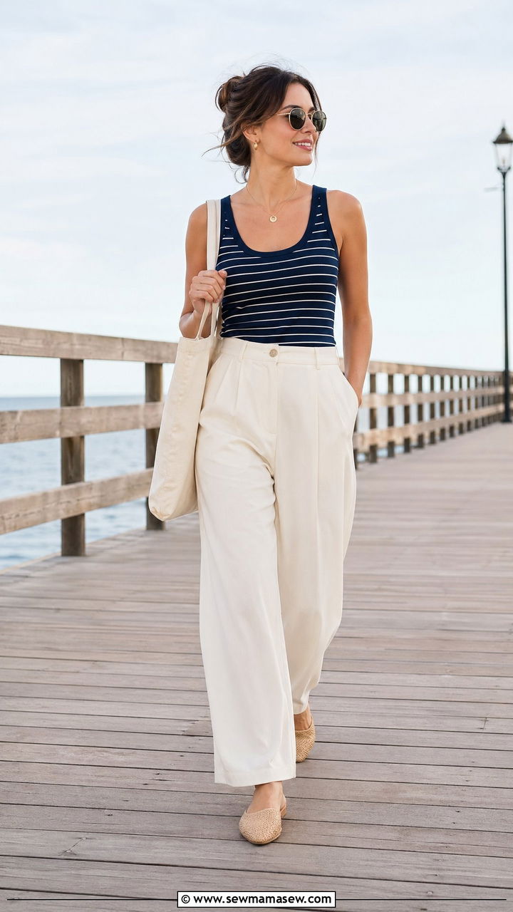 Striped Tank And Wide Leg Trousers - 35 cute hot weather outfits