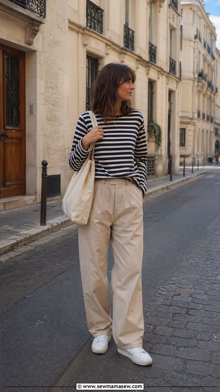 Striped Tee and Relaxed Trousers - 35 spring minimalist outfit ideas
