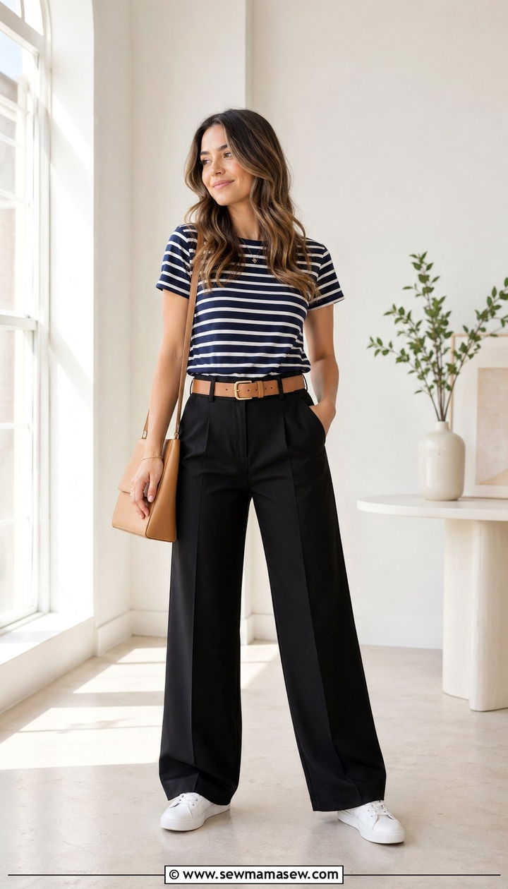 Striped Tee and Wide Leg Trousers Spring Capsule Outfit - 30 10 piece spring capsule wardrobe