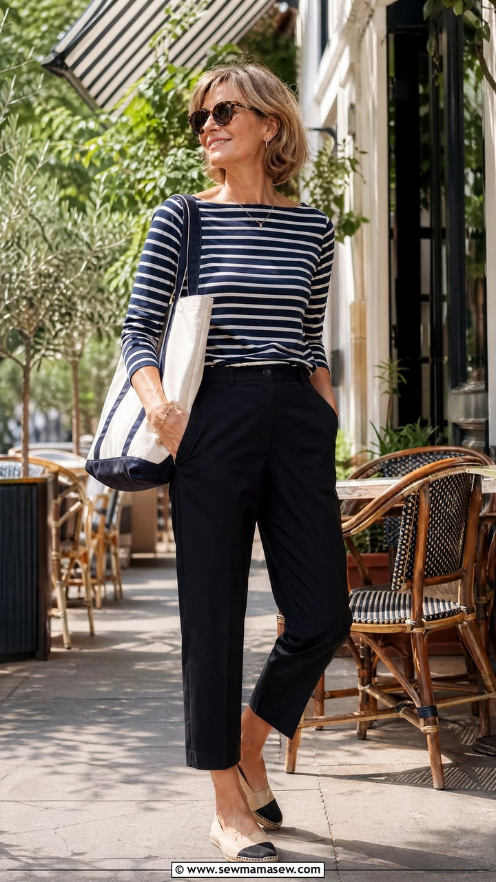 Striped Top With Cropped Trousers - 35 Chic outfit ideas for women over 40