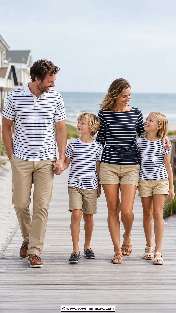 Striped Top and Khaki Summer Family Photo Outfits - 35 Summer family photo outfits