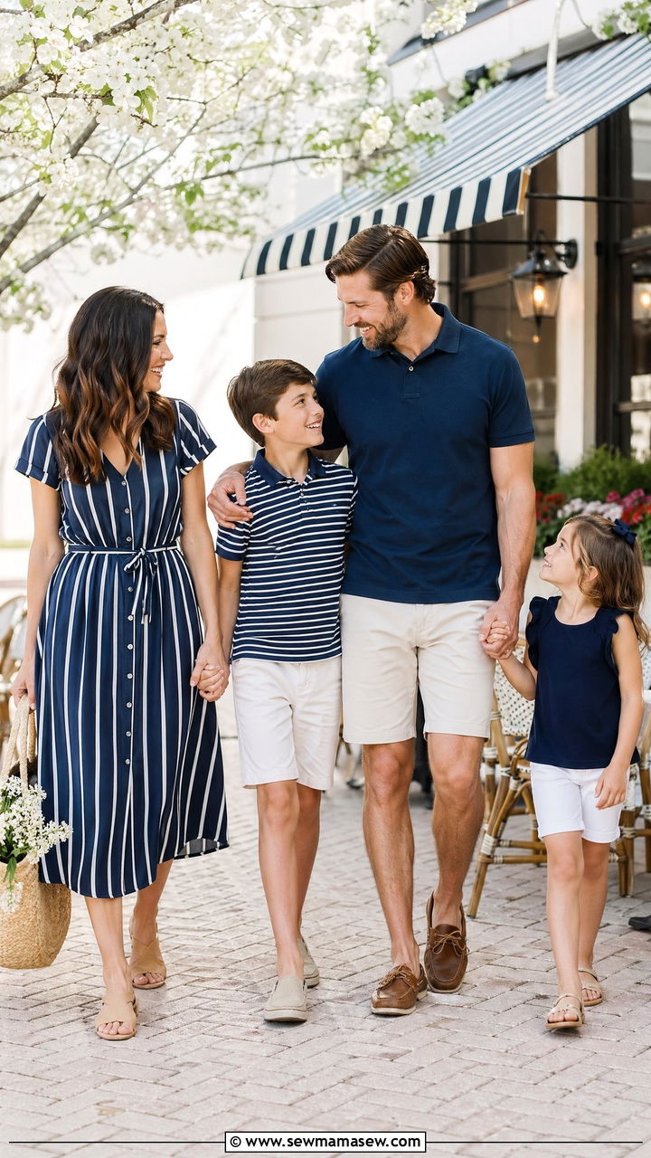Striped and Solid Mix Family Photo Outfit - 35 spring family photoshoot outfit ideas