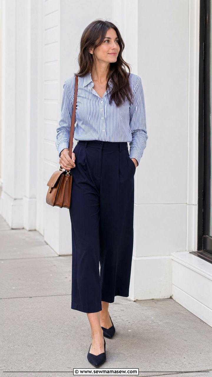 Striped button down and cropped wide leg trousers work outfit for women - 35 work outfits for women