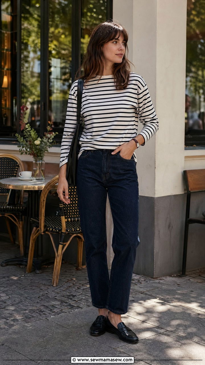 Striped long sleeve shirt with dark denim and penny loafers - 40 What to wear in Berlin