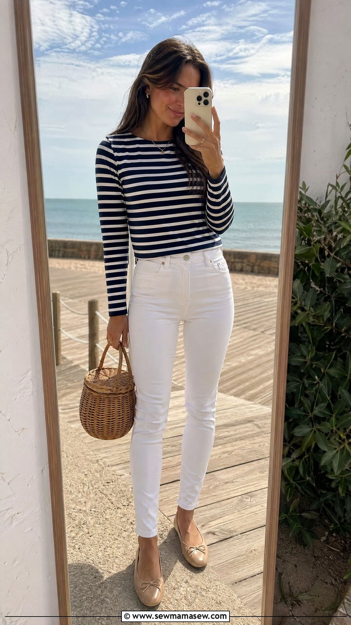 Striped long sleeve tee with skinny jeans - 35 skinny jeans outfit ideas for women