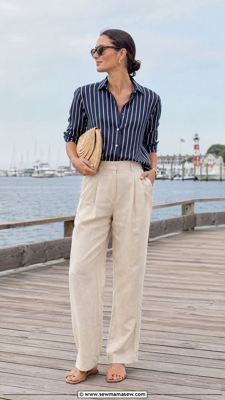 Striped shirt and linen trousers outfit - 35 Spring errands outfit ideas