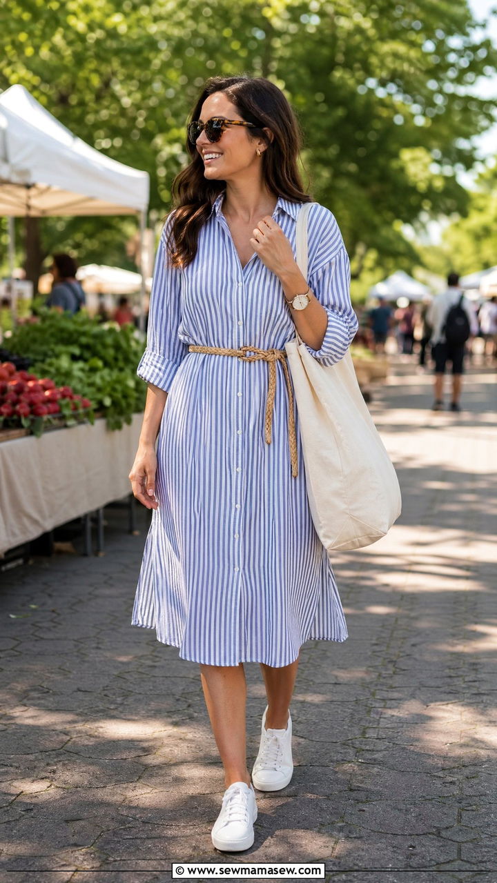 Striped shirt dress for brunch - 35 chic brunch outfits for women