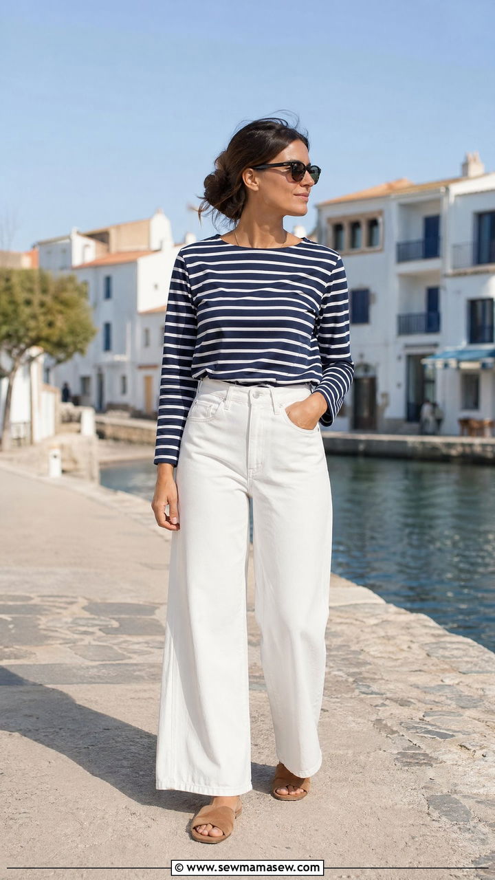 Striped shirt with white jeans - 35 summer classy outfit ideas