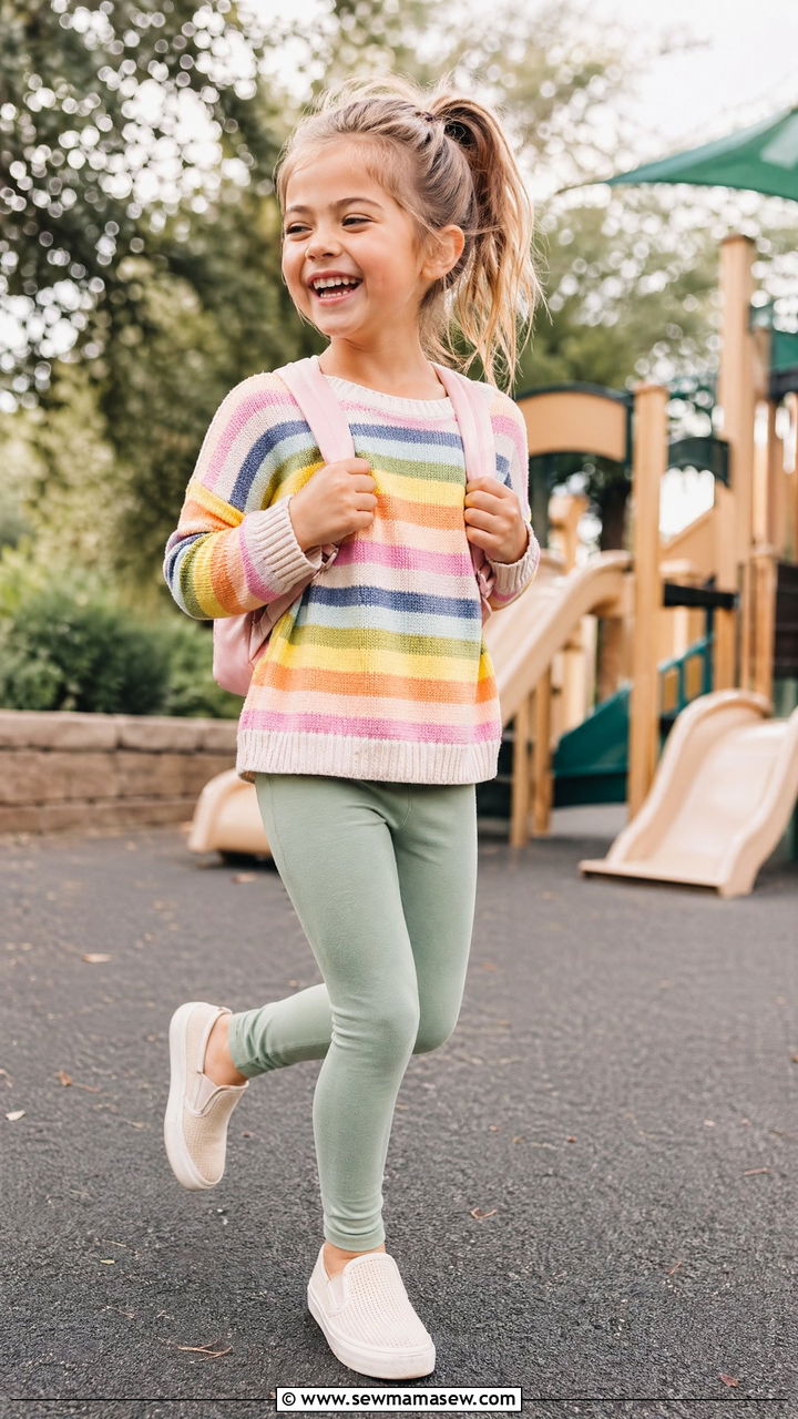 Striped sweater and leggings - 35 Spring outfits for little girls