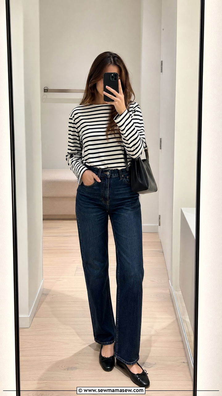 Striped top and jeans shopping outfit - 35 shopping outfit ideas for women
