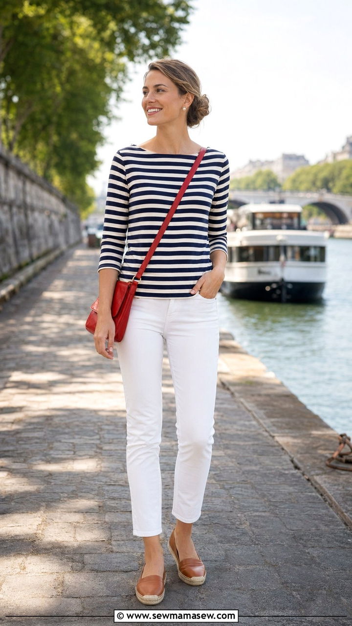 Striped top with white jeans river cruise - 35 River cruise outfit ideas