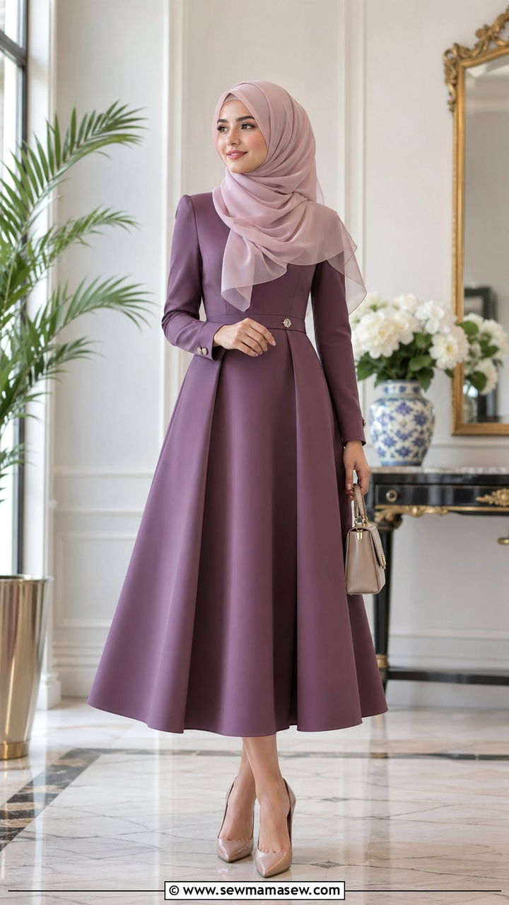 Structured A line dress and layered hijab outfit - 35 Modest outfit ideas with hijab