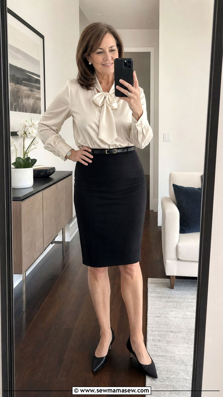 Structured Blouse and Pencil Skirt - 35 Old money outfits for women over 50