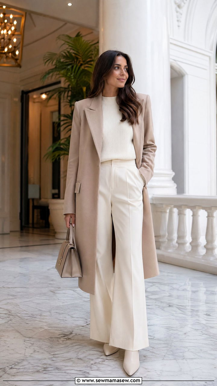 Structured Coat With Monochrome Outfit - 35 Sunday brunch outfit ideas