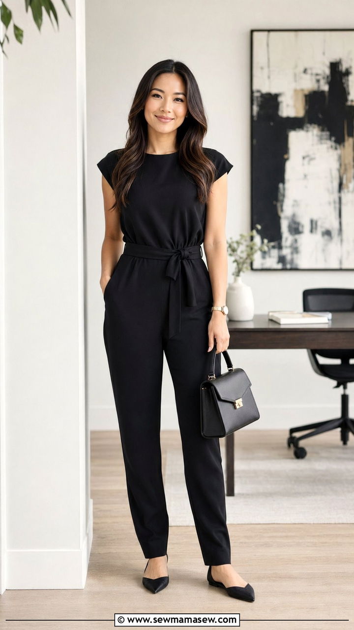 Structured Jumpsuit With Pointed Toe Flats - 30 Work outfits for petite women