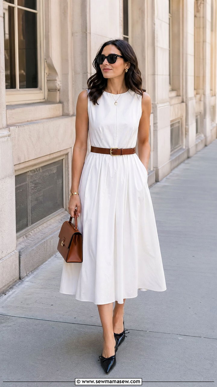 Structured Midi Dress And Belt Outfit - 35 Summer outfit templates