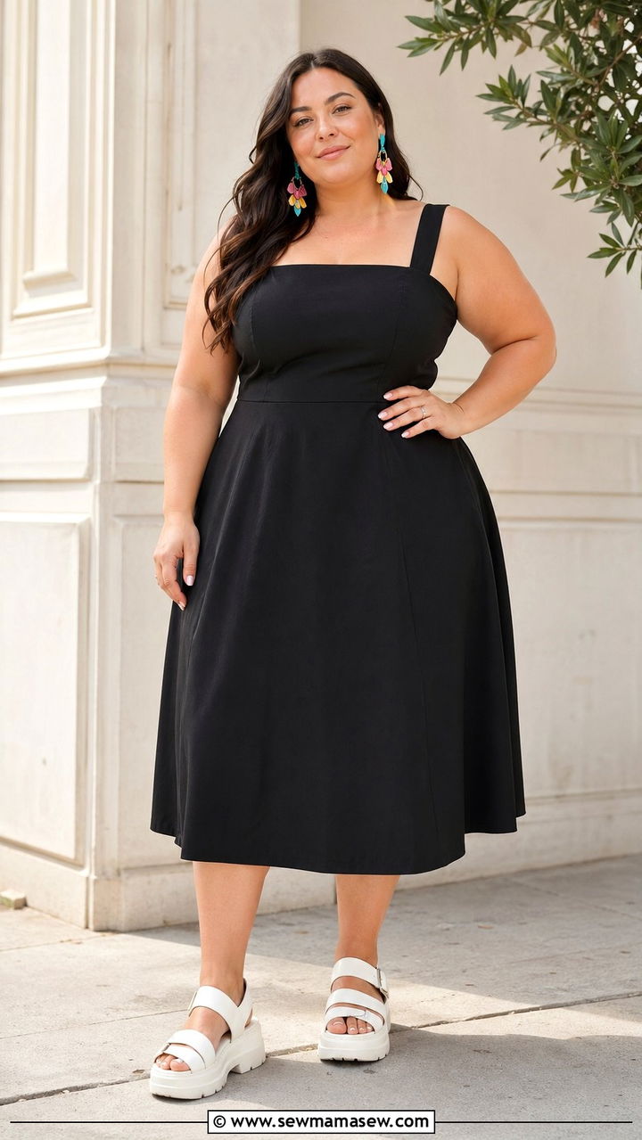 Structured Square Neck Dress Summer Outfit - 35 Plus size outfit ideas size 20 summer